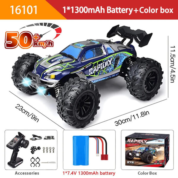 16103 Fast Rc Cars 50km/h 1/16 Off Road 4WD with LED Headlights,2.4G Waterproof Remote Control Monster Truck for Adults and Kids