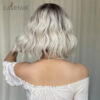 EASIHAIR Ombre Blonde Short Wavy Cosplay Lolita with Bangs Light Platinum Bob Synthetic Hair Wigs for Women Heat Resistant