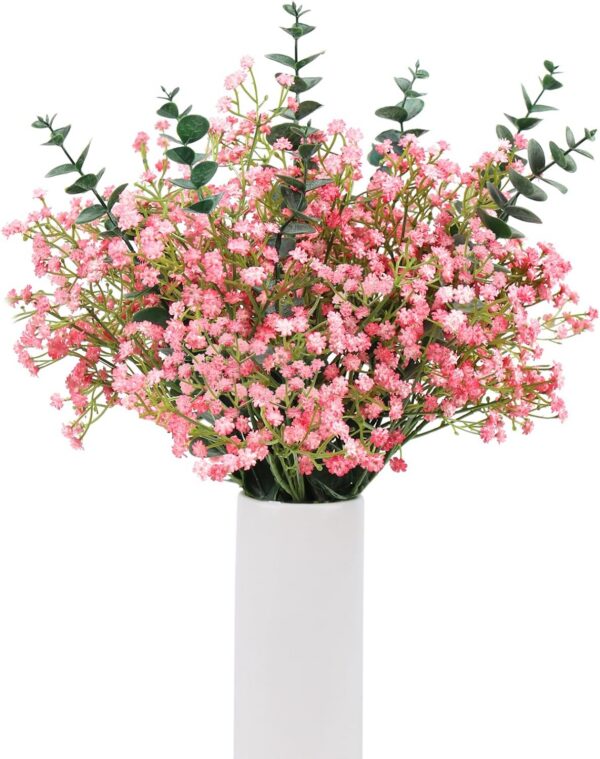 18pcs Babys Breath Eucalyptus Leaves Bouquet Blue Gypsophila Artificial Flowers and Faux Greenery for Home Decor