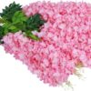 U'Artlines 12 Pack (Total 43.2 Feet) Artificial Fake Wisteria Vine Rattan Hanging Garland Silk Flowers String Home Party Wedding Decor (12, Pink)