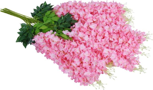 U'Artlines 12 Pack (Total 43.2 Feet) Artificial Fake Wisteria Vine Rattan Hanging Garland Silk Flowers String Home Party Wedding Decor (12, Pink)