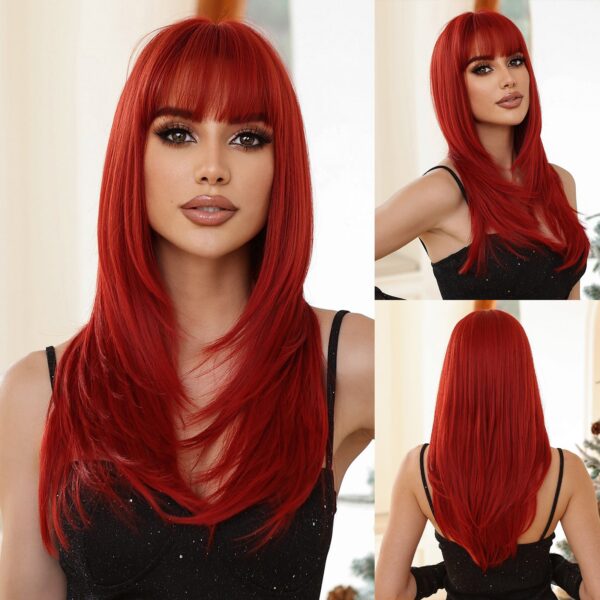 cc9282e788d5686e FERRE Black Pink Ombre Synthetic Cosplay Long Straight Layered Wigs with Bangs for Women Heat Resistant Fake Hair