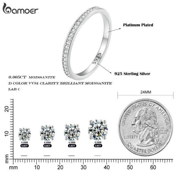 BAMOER Moissanite Wedding Band Sterling Sier Eternity Rings Platinum Plated Lab Created Diamond Stackable Ring for Women