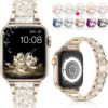 LELONG Compatible with Apple Watch Band 38mm 40mm 41mm Series 9 Series 8 7 6 5 4 3 2 1 SE Ultra, Bling Replacement Bracelet iWatch Band, Diamond Rhinestone Stainless Steel Metal Wristband Strap