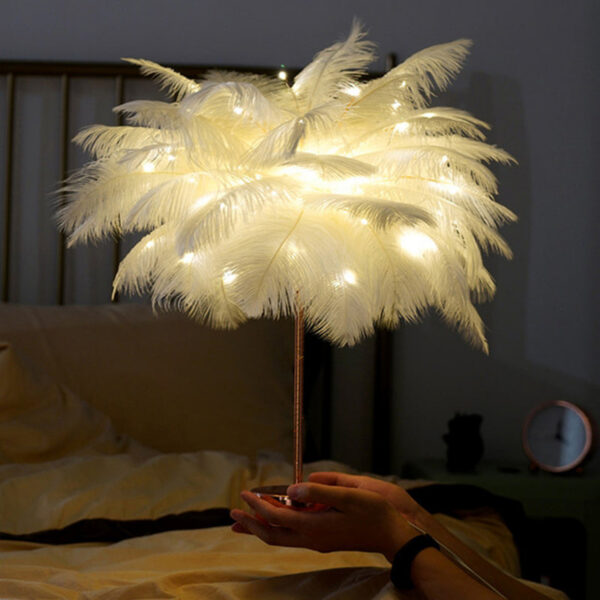 Table Lamp LED Night DIY Creative Warm Light Tree Feather Lampshade Wedding Home Bedroom Decor with Remote Control