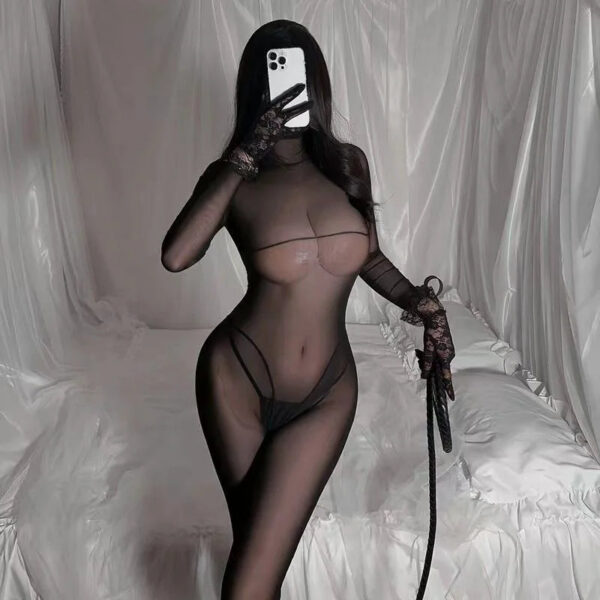 ccb0115d789d0304 Plus Size Lace Crotchless Halter Bodysuit See Through Lingerie for Women BDSM Body Stocking Lingerie Halloween Erotic Costumes