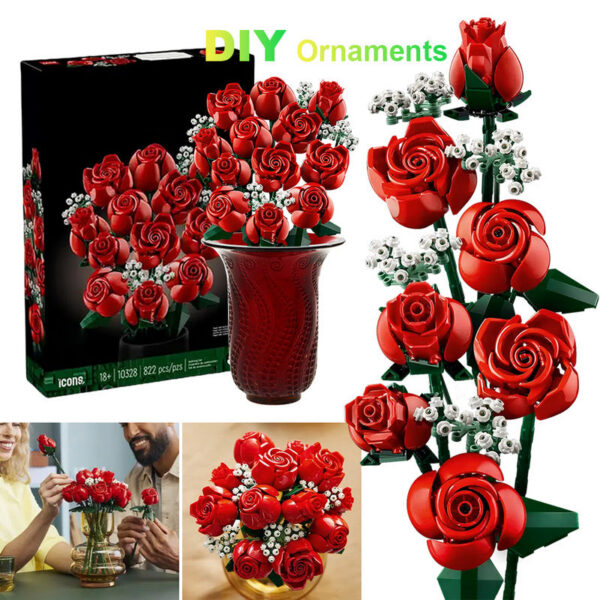 cccdb4756b8c6f47 Bouquet of Roses Compatible Construction Artificial wers Building Blocks Toys Bricks Birthday Gift Home Decor