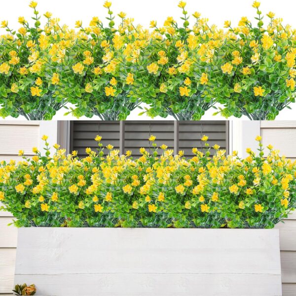ccd4d9e60dcfb739 AmyHomie 20 Bundles Artificial Flowers Outdoor UV Resistant Faux Flowers No Fade Fake Plastic Plants Garden Porch Window Box Decorating(Bright Yellow)
