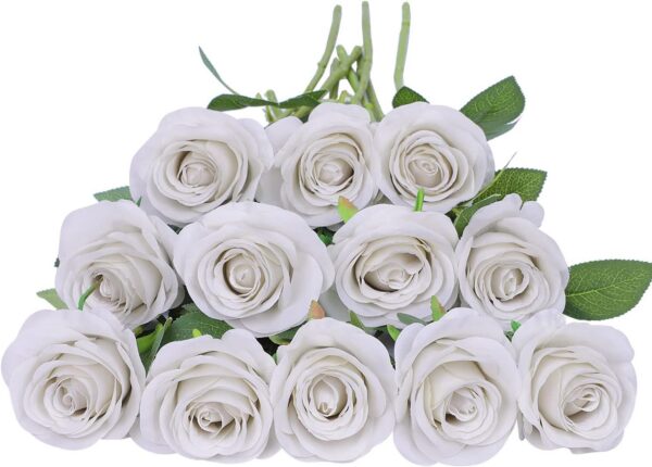 Artificial Rose Flower Dusty Rose Flower Silk Flowers 12 pcs with Long Stem Silk Roses Bouquet for Wedding Bridal Shower Party Home Decoration