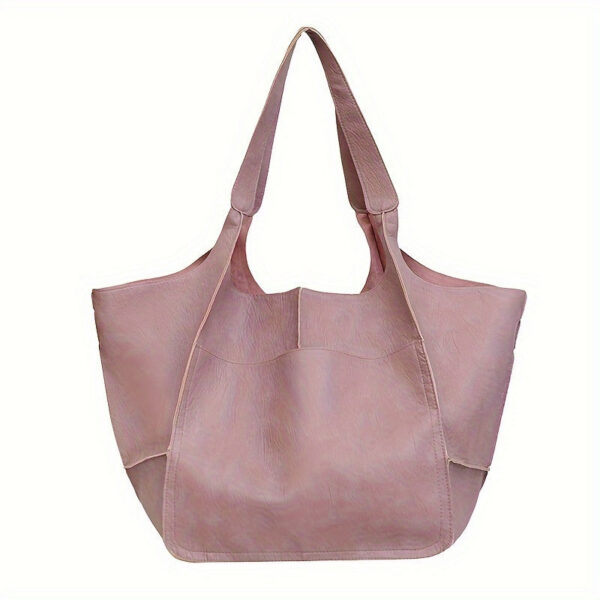 ccd5c243918af042 Large Capacity Retro Tote Bag, Soft PU Leather Shoulder Bag, Stitching Handbag For Work Travel Shopping