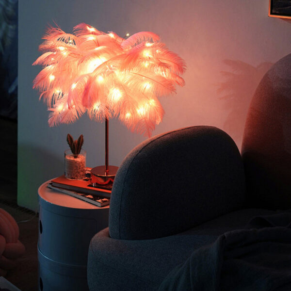 Table Lamp LED Night DIY Creative Warm Light Tree Feather Lampshade Wedding Home Bedroom Decor with Remote Control