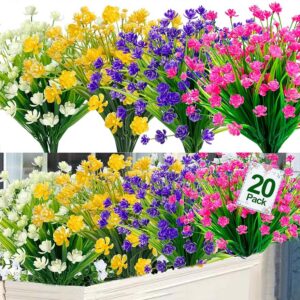 TURNMEON 20 Bundles Artificial Flowers for Outdoor Summer Decoration, UV Resistant Faux Outsides Plastic Greenery Shrubs Artificial Plants Fake Flowers Planter Home Cemetery Decor(Color)