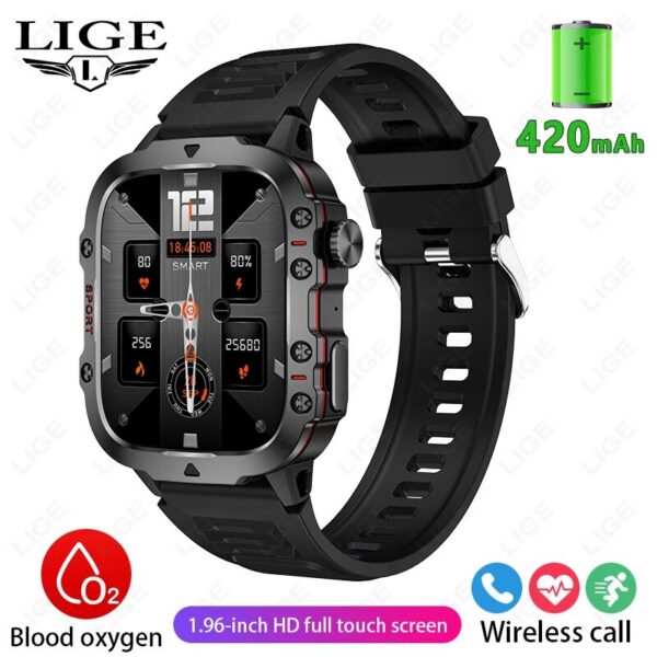LIGE New Smart 1.96 Inch Screen 420 MAh Bluetooth Call Voice Assistant Watch Sports Fiess Waterproof Smartwatch For Men
