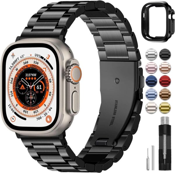 cd037012de3ba54c Fullmosa Compatible Apple Watch Bands 41mm 40mm 38mm, Stainless Steel iWatch Band with Case for Apple Watch Ultra2/Ultra Series 9/8/7/6/5/4/3/2/1/SE/SE2, Rose Gold(Short)