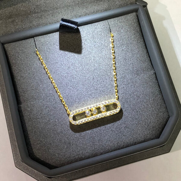 cd1df3d7c1424777 S Sterling Sier Electroplated 14K Gold Mobile Three Diamond Women's Necklace