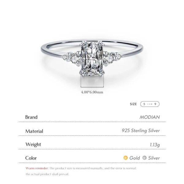 Modian Rectangle Dazzling Ring Solid 925 Sterling Silver Clear Cubic Zirconia Finger Rings For Women Wedding Fine Jewelry Anel
