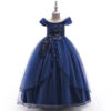 Off-shoulder Long For Girls Kids Flower Embroidered Wedding Gown Host Performance Dress