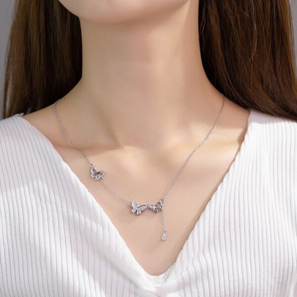 cd4b7542d34ad059 Sterling Sier Hollowed Out Diamond Butterfly Tassel Necklace For Women's Personalized Collarbone Chain Wedding Jewelry