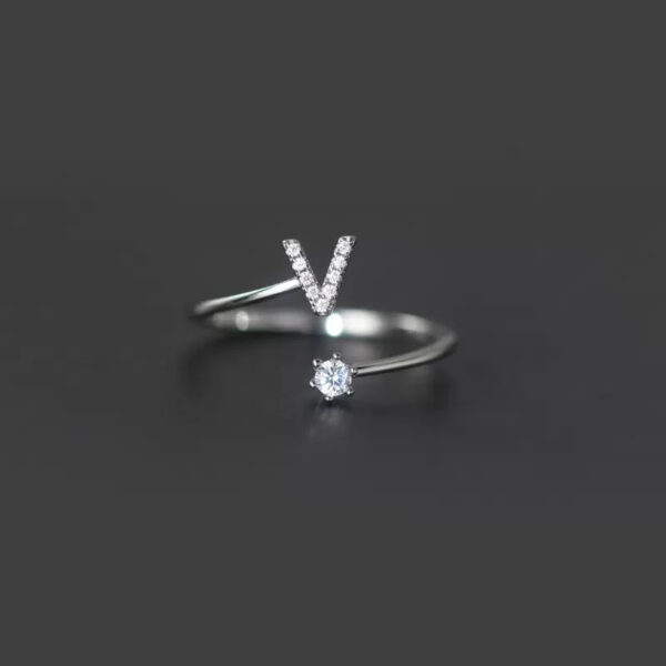 Fashion Sterling Sier 26 Letter Sparkling Diamond Zircon Open Index Finger Your Name Ring Birthday Party Jewelry