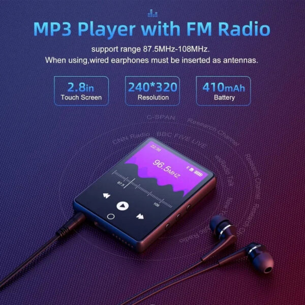 cd533777b0e5310f 32GB 2.8 Inch Touch Screen Bluetooth 5.0 MP3 Player, HiFi Music Player with Speaker/FM Radio/Recorder/Ebook/Picture