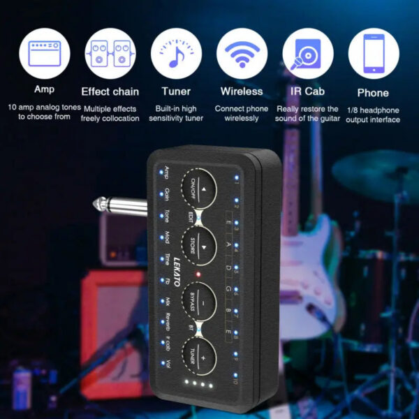 Lekato Guitar Plug Amp Pa-1 Headphone Mini Amplifier Speakers Combo Amplifier Acoustic Electric Bass Sound Pedal Board Delay H8