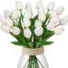 cd6ca82f16275da8 24 Pcs White Tulips Artificial Flowers Real Touch Fake Tulips Fake Flowers for Decoration 13.5" Faux Tulips Faux Flowers Bulk Artificial Tulips Flowers for Vase Centerpieces Home Wedding Bouquet