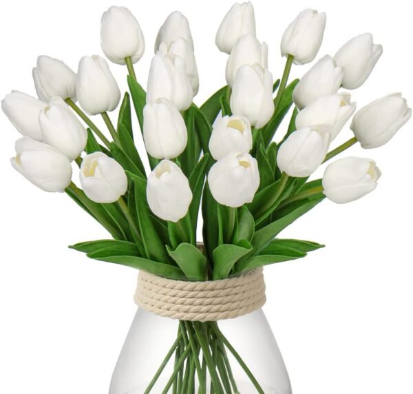 cd6ca82f16275da8 24 Pcs White Tulips Artificial Flowers Real Touch Fake Tulips Fake Flowers for Decoration 13.5" Faux Tulips Faux Flowers Bulk Artificial Tulips Flowers for Vase Centerpieces Home Wedding Bouquet
