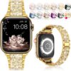 LELONG Compatible with Apple Watch Band 38mm 40mm 41mm Series 9 Series 8 7 6 5 4 3 2 1 SE Ultra, Bling Replacement Bracelet iWatch Band, Diamond Rhinestone Stainless Steel Metal Wristband Strap