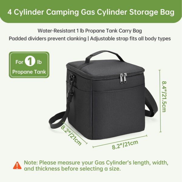 Heavy-Duty Water-Resistant 1 lb Propane Tank Carry Bag with Padding | 2 Cylinder Camping Gas Cylinder Storage Bag with Adjustable Strap, 3-Side Pockets & Detachable Dividers