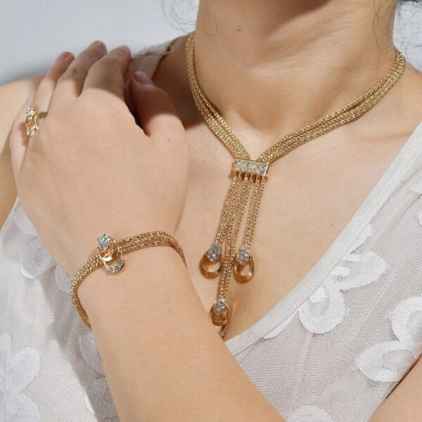 cda87d5a160d7587 4Pcs Set Rings Necklace Earrings Bracelet High Performance Golden Jewelry For Women