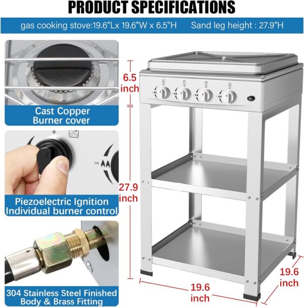 cdc30b75f7d356e6 Propane Gas Stove-300000BTU Portable Gas Stove with Support Leg Stand and Wind Blocking Cover Adapter Auto Ignition Camping Stove 4 Burner LPG for RV, Apartment, Outdoor Cooking