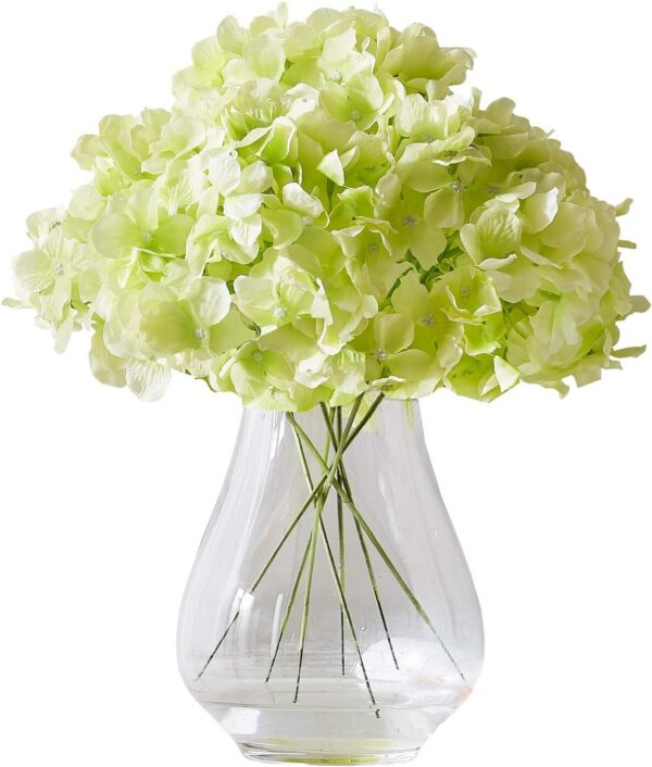 Hydrangea Silk Flower White 10 Heads Artificial Hydrangea Silk Flowers Head for Wedding Centerpieces Bouquets DIY Floral Decor Home Decoration with Long Stems - White