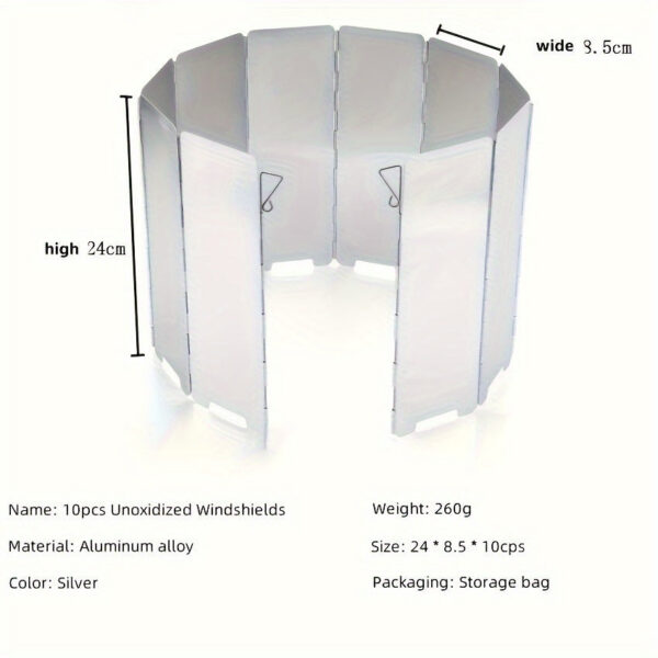 10 Plates Foldable Gas Windshield Outdoor Camping Cooking Burner Windproof Screen Aluminium Alloy Stove Wind Shield