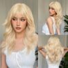 Short Wavy Wigs Women Dark Brown Bob Natural Synthetic Wig with Bangs for Girl Daily Cosplay Use Heat Resistant
