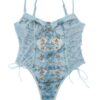cdf787a9f514aa5a Lilosy Women Sexy Lace Up Floral Embroidered Teddy Lingerie Bodysuit Top Mesh Sheer One Piece