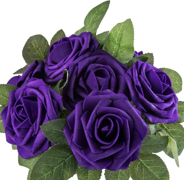 ce0a88ad732f1309 Artificial Flower Foam Purple Rose 50pcs Real Looking Fake Rose with Stems Leaves for Home Decoration Party Garden Centerpieces DIY Wedding Bouquets(Purple)