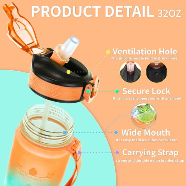 ce127472d14e63b6 1pc 1000ml Large Capacity Gradient Water Bottle,Water Bottle Straw 1 Litre Leakproof with Time Marker,for Sports Fiess