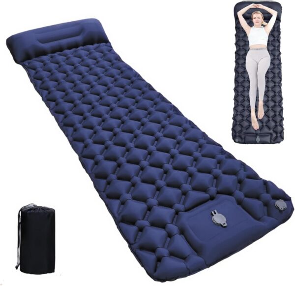 Coziya Matelas, Camping-Matratze, 5 cm Ultraleichte Aufblasbare Camping-Matratze, Aufblasbares Schlafpad Mit Eingebauten Kissen, Zum Campen, Reisen, Zuhause, BüRo,Blue