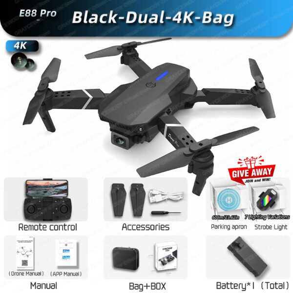 ce3f5ca824252fae New E88Pro Mini Drone 4K Professinal Wide Angle Dual HD Camera Foldable RC Helicopter WIFI FPV Height Hold Apron LED Sell