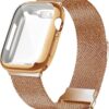 Geoumy Metal Magnetic Bands Compatible for Apple Watch Band 41mm with Case, Stainless Steel Milanese Mesh Loop Replacement Strap Compatible with iWatch Series 8/7/6/5/4/3/2/1 SE Women Men,Brown Gold