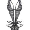 Donnalla Women's Deep V Lace Teddy One Piece Cutout Strappy Lingerie