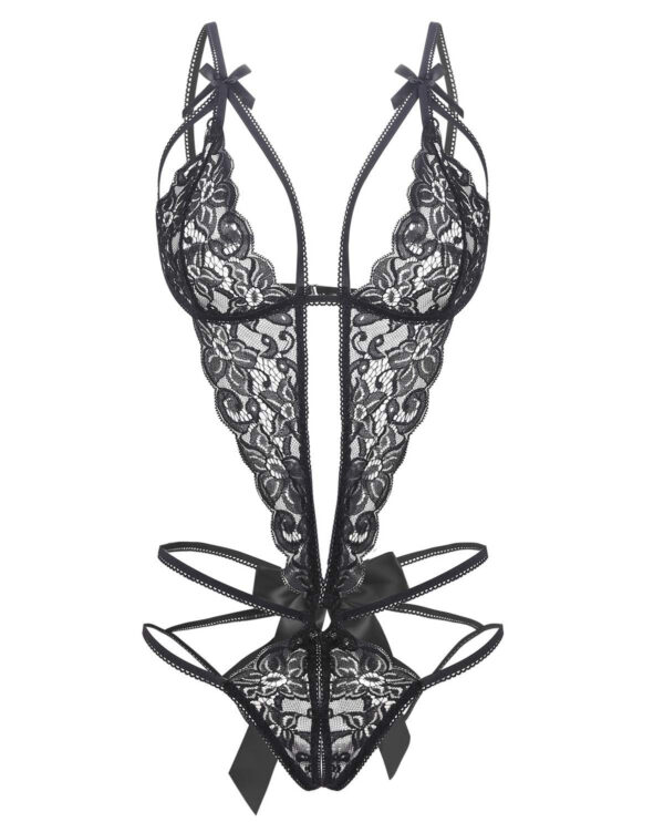 Donnalla Women's Deep V Lace Teddy One Piece Cutout Strappy Lingerie