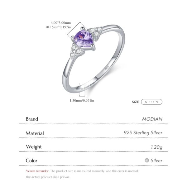 ce6a4598509f3cb3 MODIAN 925 Sterling Silver Water Drop Cocktail Ring Classic Prong Purple Cubic Zirconia Rings For Women Female Fine Jewelry