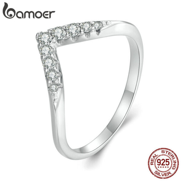 Bamoer V-shape Moissanite Delicate Lab Diamond Ring Sterling Sier for Women Engagement Wedding Jewelry