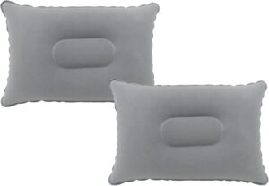 ce8d7cb59f0fd04d 2 Pack Gray Ultralight Inflatable Pillow Small Squared Flocked Fabric Air Pillow for Hiking, Camping, Traveling, Napping, Desk Rest, Neck & Lumbar Support