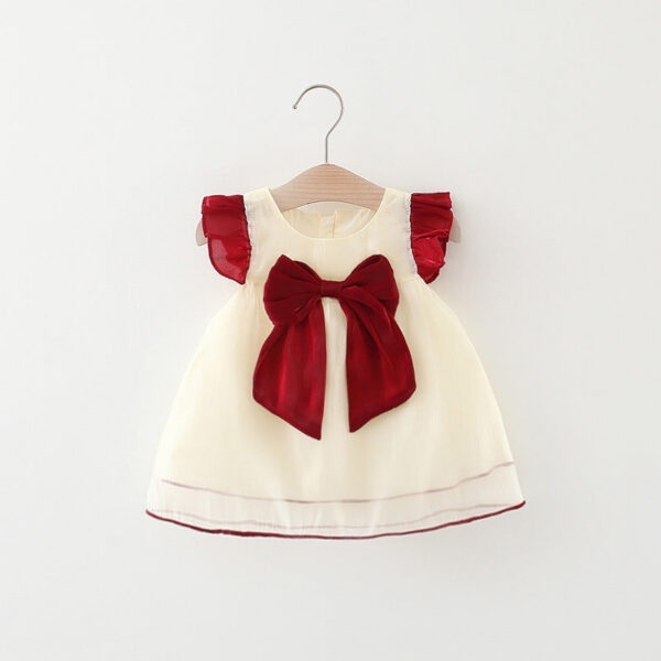 Sweet Solid Color Baby Girl Sleeveless Bow Princess Children Birthday Party Evening Smooth Dress Wedding Toddler Kids Clothes