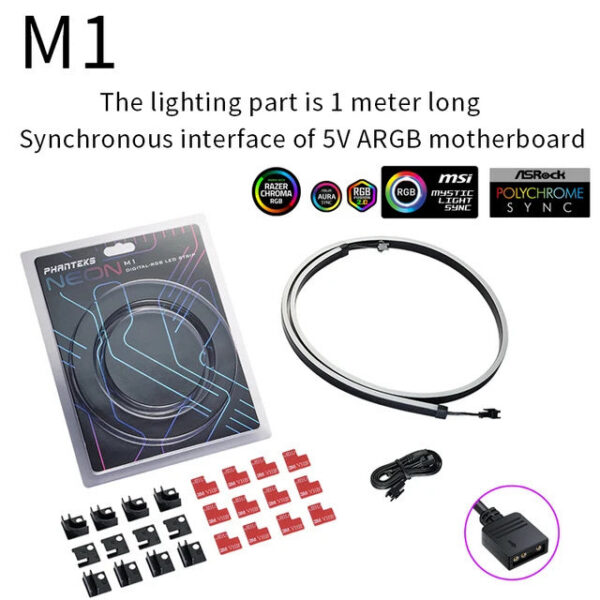 ce9cc610d7136e8e PHANTEKS M1 M5 Light for PC Chassis ARGB Neon Computer Case Decoration LED Strip Set 5V 3 PIN Flexible Lamp Tape