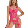 ce9f16b4d9b14ad2 WDIRARA Women's Sexy Floral Lace Garter Bustier Lingerie Set with 1Pair Fishnet Stocking