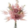 KIRIFLY Artificial Fake Flowers Plants Silk Flower Arrangements Wedding Bouquets Decorations Plastic Floral Table Centerpieces for Home Kitchen Garden Party Décor (Purple White)