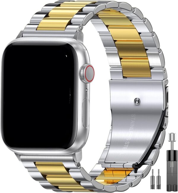 ceadfc9b154ba1c8 EPULY Compatible with Apple Watch Band 42mm 44mm 45mm 38mm 40mm 41mm, Business Stainless Steel Metal Wristband for iWatch SE & Series 7 6 5 4 3 2 1 for Men Women (Silver, 41mm 40mm 38mm)